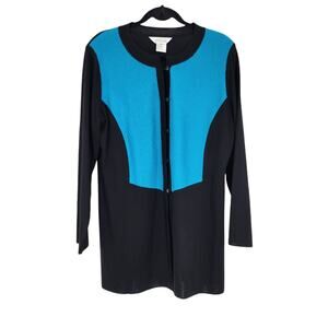 Misook Colorblock Shoulder Pad Button Split Hem Long Sleeve Sweater Size XL